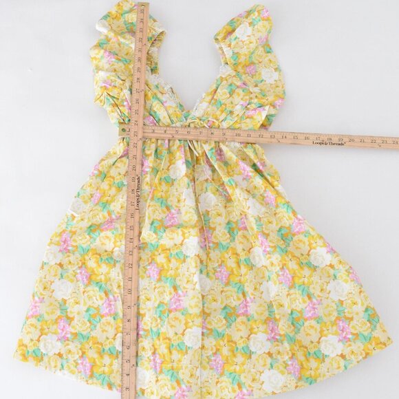 For Love & Lemons Yellow Tamra Dress with Florals & Ruffle Mini Dress M - Picture 11 of 13